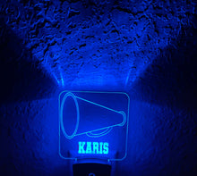 Load image into Gallery viewer, Personalized LED Cheer Megaphone Night Light | 7 Color Changing | Plug in Night Light | Name Light | Children's Night Light | Kids Light