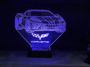 C8 Corvette 3D LED Color Changing Desk Lamp, Night Light, Man Cave Light | Customizable | Rechargeable Corded or Cordless
