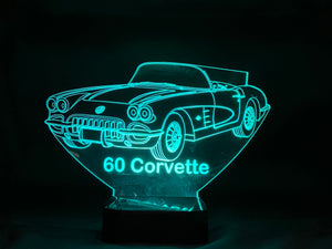 60 Corvette Convertible 3D LED Color Changing Desk Lamp, Night Light, Man Cave Light | Customizable | Rechargeable Corded or Cordless