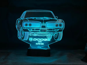 70 Dodge Super Bee 3D LED Color Changing Desk Lamp, Night Light, Man Cave Light | Customizable | Rechargeable Corded or Cordless