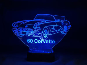 60 Corvette Convertible 3D LED Color Changing Desk Lamp, Night Light, Man Cave Light | Customizable | Rechargeable Corded or Cordless