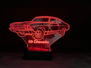 69 Chevelle 3D LED Color Changing Desk Lamp, Night Light, Man Cave Light | Customizable | Rechargeable Corded or Cordless
