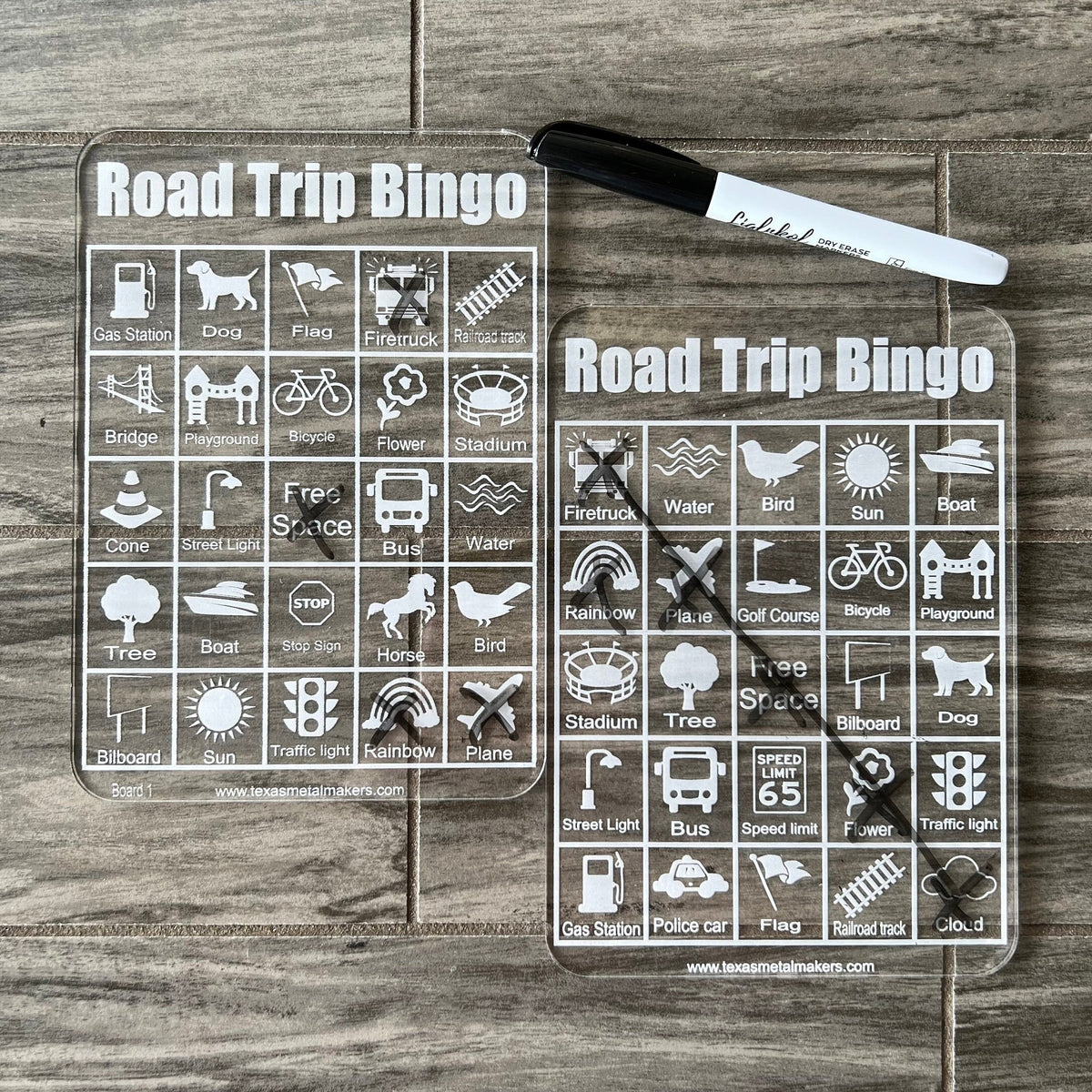 acrylic-car-bingo-game-dry-erase-back-seat-bingo-set-of-2-or-4-board