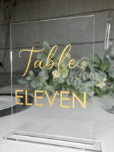 Load image into Gallery viewer, Acrylic Table Numbers | Custom Table Numbers | Wedding Décor | Wedding Table Numbers | Table Numbers with Stand