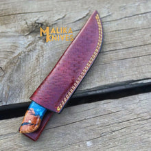 Load image into Gallery viewer, Handmad Damascus Steel Skinner Knife - Rosewood &amp; Resin Handle - Leather Sheath - Ultimate Outdoor Companion-0024