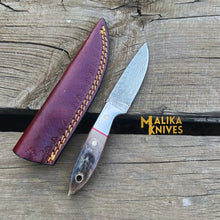 Load image into Gallery viewer, "Exceptional Damascus Steel Skinner Knife with Genuine Ram Horn Handle - Ultimate Precision for Hunting and Outdoor Enthusiasts-0026