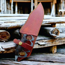Load image into Gallery viewer, D2 Knuckle Bowie Knife Wenge Wood Full Tang Leather sheath