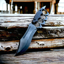 Load image into Gallery viewer, D2 Knuckle Bowie Knife Wenge Wood Full Tang Leather sheath