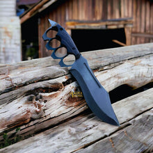 Load image into Gallery viewer, D2 Knuckle Bowie Knife Wenge Wood Full Tang Leather sheath