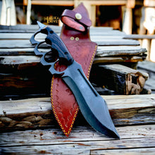 Load image into Gallery viewer, D2 Knuckle Bowie Knife Wenge Wood Full Tang Leather sheath
