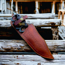 Load image into Gallery viewer, D2 Knuckle Bowie Knife Wenge Wood Full Tang Leather sheath