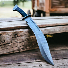 Load image into Gallery viewer, Damascus Kukri Bowie Knife Wenge Wood Full Tang