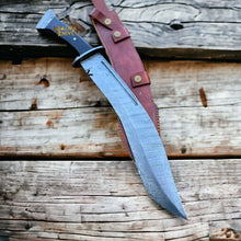 Load image into Gallery viewer, Damascus Kukri Bowie Knife Wenge Wood Full Tang
