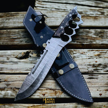 Load image into Gallery viewer, Damascus Knuckle Bowie Knife Wenge Wood Full Tang