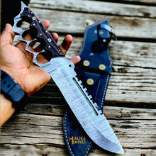 Load image into Gallery viewer, Damascus Knuckle Bowie Knife Wenge Wood Full Tang