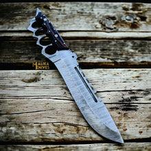Load image into Gallery viewer, Damascus Knuckle Bowie Knife Wenge Wood Full Tang