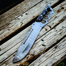 Load image into Gallery viewer, Damascus Knuckle Bowie Knife Wenge Wood Full Tang