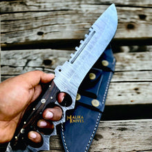 Load image into Gallery viewer, Damascus Knuckle Bowie Knife Wenge Wood Full Tang