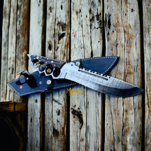 Load image into Gallery viewer, Damascus Knuckle Bowie Knife Wenge Wood Full Tang