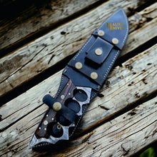 Load image into Gallery viewer, Damascus Knuckle Bowie Knife Wenge Wood Full Tang
