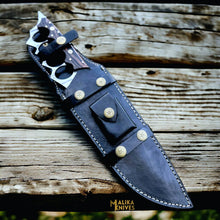 Load image into Gallery viewer, Damascus Knuckle Bowie Knife Wenge Wood Full Tang