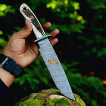 Load image into Gallery viewer, Damascus Stag Handle Bowie Knife Full Tang