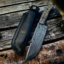 Load image into Gallery viewer, Damascus Bowie Knife Pine Cone Resin Handle