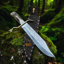 Load image into Gallery viewer, Wild West Bowie Knife Stainless Damascus Stag Handle