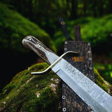 Load image into Gallery viewer, Wild West Bowie Knife Stainless Damascus Stag Handle