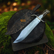 Load image into Gallery viewer, Wild West Bowie Knife Stainless Damascus Stag Handle