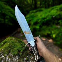 Load image into Gallery viewer, Wild West Bowie Knife Stainless Damascus Stag Handle