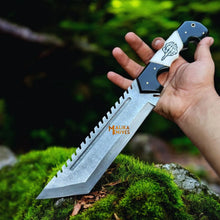 Load image into Gallery viewer, Damascus Tracker Bowie Knife Resin Handle Outdoor Sheath