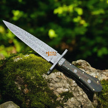 Load image into Gallery viewer, Feather Damascus Bowie Knife G10 Handle Leather Sheath