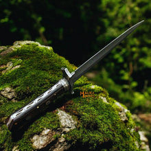 Load image into Gallery viewer, Feather Damascus Bowie Knife G10 Handle Leather Sheath