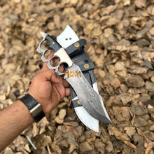 Load image into Gallery viewer, Damascus Knuckle Bowie Knife Resin Handle Leather Sheath