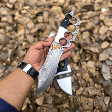 Load image into Gallery viewer, Damascus Knuckle Bowie Knife Resin Handle Leather Sheath