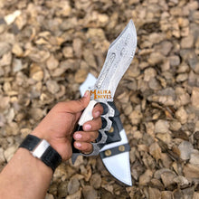 Load image into Gallery viewer, Damascus Knuckle Bowie Knife Resin Handle Leather Sheath