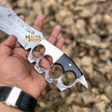 Load image into Gallery viewer, Damascus Knuckle Bowie Knife Resin Handle Leather Sheath