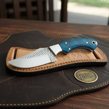 Load image into Gallery viewer, Blue Farrier Rasp Cowboy Belt Knife with Clip Point Blade