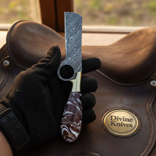 Load image into Gallery viewer, Twist Pattern Bull Cutter Knife with Red Marbled Resin Handle for Ranch Work and Collecting