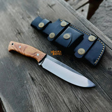 Load image into Gallery viewer, D2 Bushcraft Hunting Knife Walnut Handle