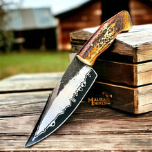 Load image into Gallery viewer, Stag Handle D2 Hunting Knife Full Tang