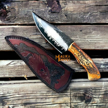 Load image into Gallery viewer, Stag Handle D2 Hunting Knife Full Tang