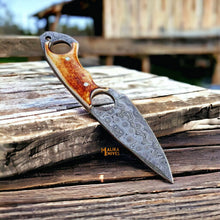Load image into Gallery viewer, Ringtail Damascus Hunting Knife Camel Bone Handle