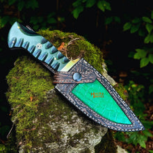 Load image into Gallery viewer, Damascus Bowie Hunting Knife with G10 Handle &amp; Leather Sheath