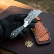 Load image into Gallery viewer, Damascus Charcoal Burl Resin Cowboy Knife with Wood Grain Blade