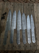 Load image into Gallery viewer, 6-Piece Handmade Damascus Chef Knife Blank Set, Forged Steel Blades, Custom Knife Making Supply
