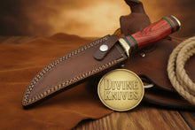 Load image into Gallery viewer, Field-Ready Damascus Gut Hook Knife with Rich Burgundy Wood Grip