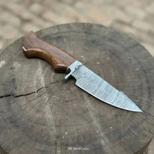 Load image into Gallery viewer, Handmade Damascus Drop Point Hunting Knife with Rose Wood Handle