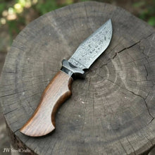 Load image into Gallery viewer, Handmade Damascus Drop Point Hunting Knife with Rose Wood Handle